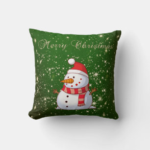 Almofada Feliz Natal, Boneco de Neve, Brilhos, Verde