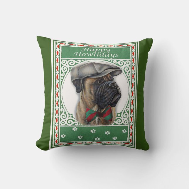 Almofada Feliz Natal Boxer Dog Foliday Art (Frente)