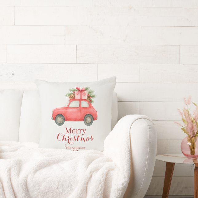 Almofada Feliz Natal Carro Vermelho – Férias Personalizadas (Sofá)