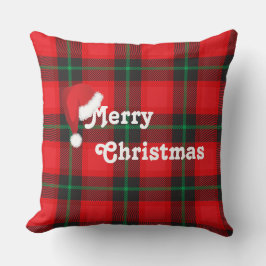 Almofada Feliz Natal - Chapéu Santa - Xadrez Tartan Padrão