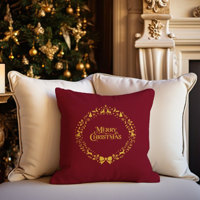 Almofada Feliz Natal Clássico Feriado Vermelho Nórdico (Merry Christmas Classic Nordic Red Holiday Throw Pillow)