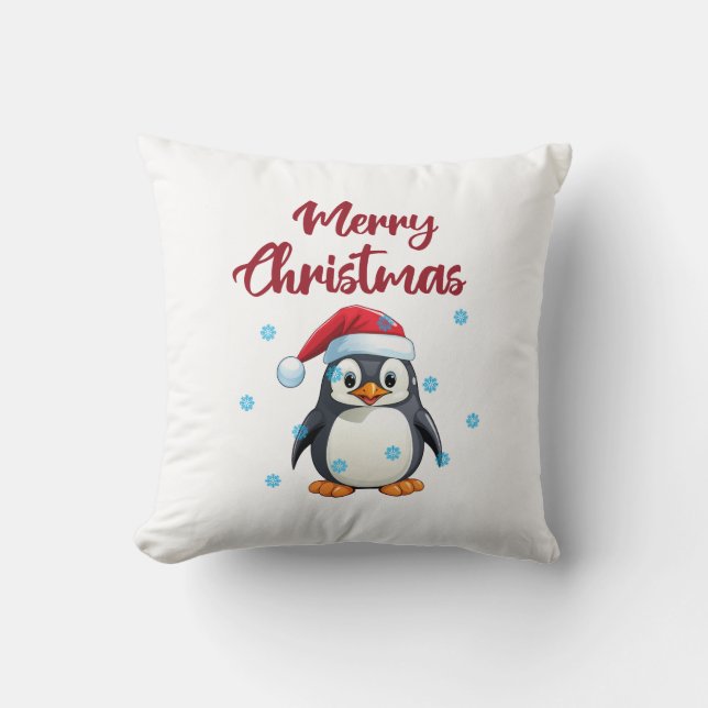 Almofada "Feliz Natal" Com Pinguim Bonito (Frente)