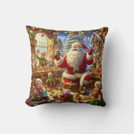 Almofada Feliz Natal do Papai Noel e seus Elfos