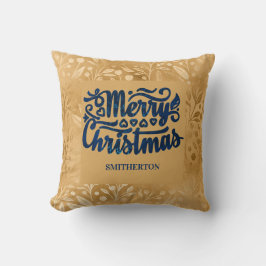 Almofada Feliz Natal Dourado Azul Marinho Escova Nome Rotei