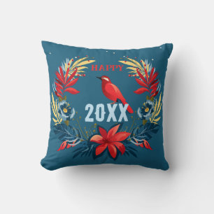Almofada Feliz Natal e Ano Novo! 2027 Pássaro Vermelho