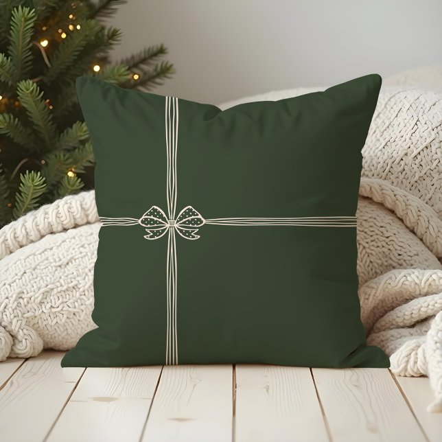 Almofada Feliz Natal Elegante Arco e Fita Verde (Merry Christmas Elegant Bow & Ribbon Present Green Throw Pillow)