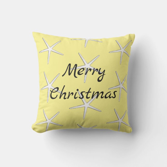 Almofada Feliz Natal Estrela-do-Mar Amarela com Padrão (Frente)