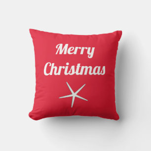 Almofada Feliz Natal Estrela-do-Mar Náutica Vermelha Branca