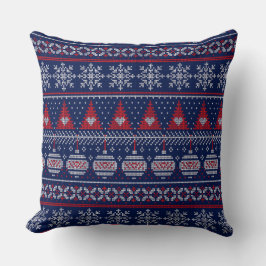 Almofada Feliz Natal Fairisle Knittern Red Blue