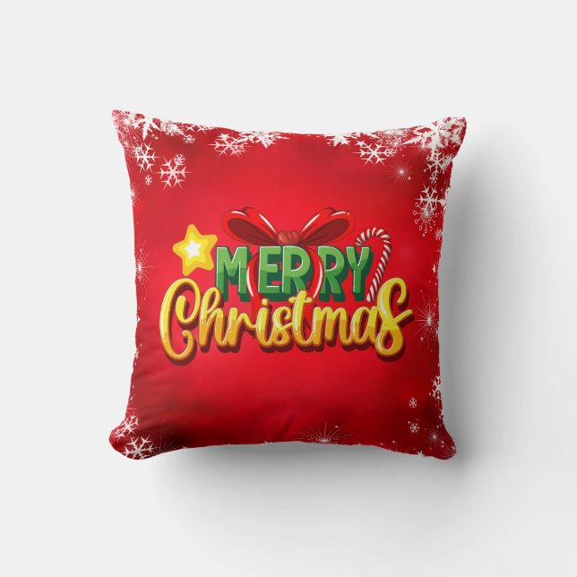 Almofada Feliz Natal Feliz Natal Vermelho, feriado verde (Frente)