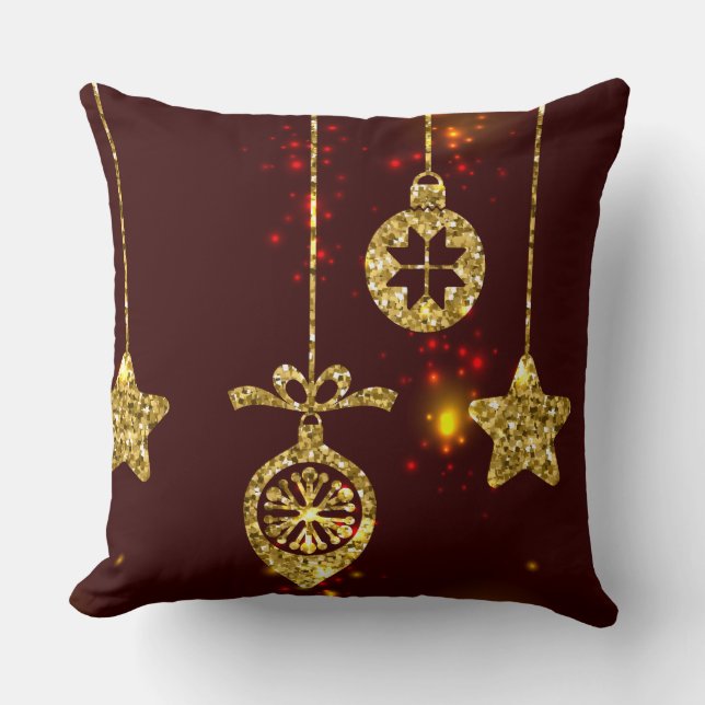 Almofada Feliz Natal Feriado Vermelho Glitter Espumante (Frente)