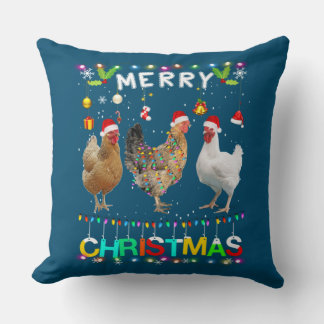 Almofada Feliz Natal Galinha Camisa Santa Hat Luzes Xma