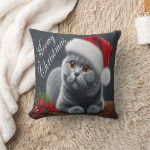 Almofada Feliz Natal Gato de Papais noeis de Shorthair Brit