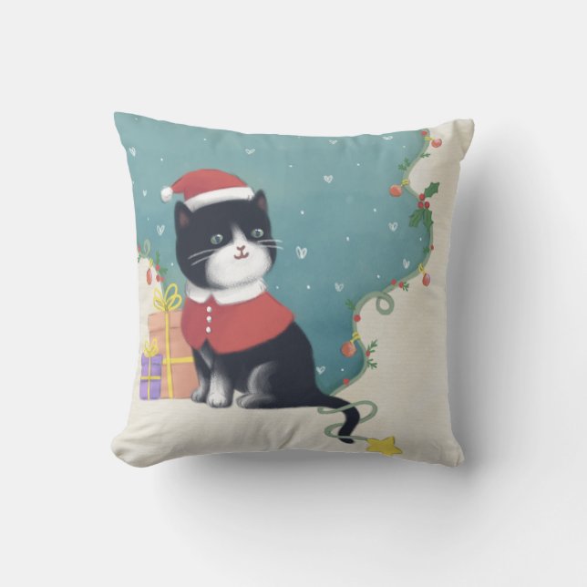 Almofada Feliz Natal: Gato Ilustra Arte (Frente)