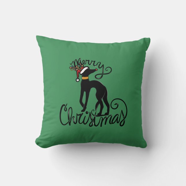 Almofada Feliz Natal Greyhound Reindeer (Frente)