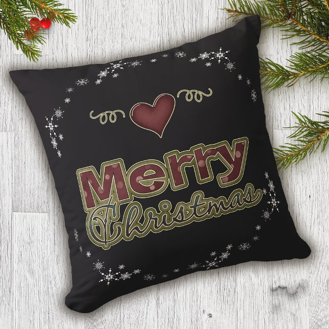 Almofada Feliz Natal Heart Snowflake Black (Criador carregado)