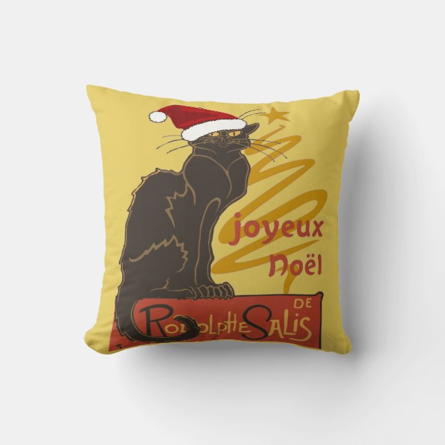 Almofada Feliz Natal Le Chat Noir Com Árvore Dourada Estili (Frente)