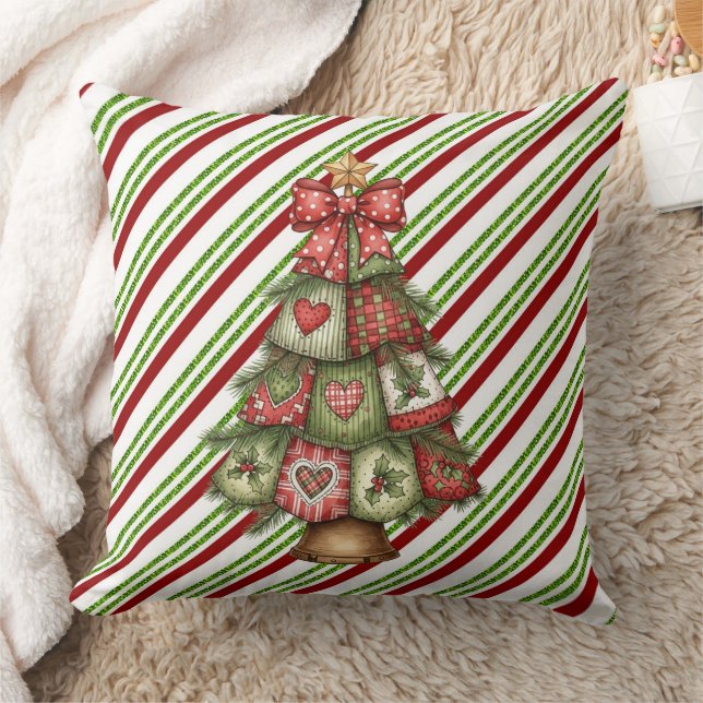 Almofada Feliz Natal Listrado Com Árvore (Cobertor)