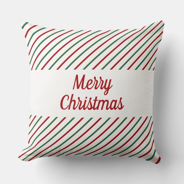 Almofada Feliz Natal Listrado de Vermelho Verde e Branco  (Frente)