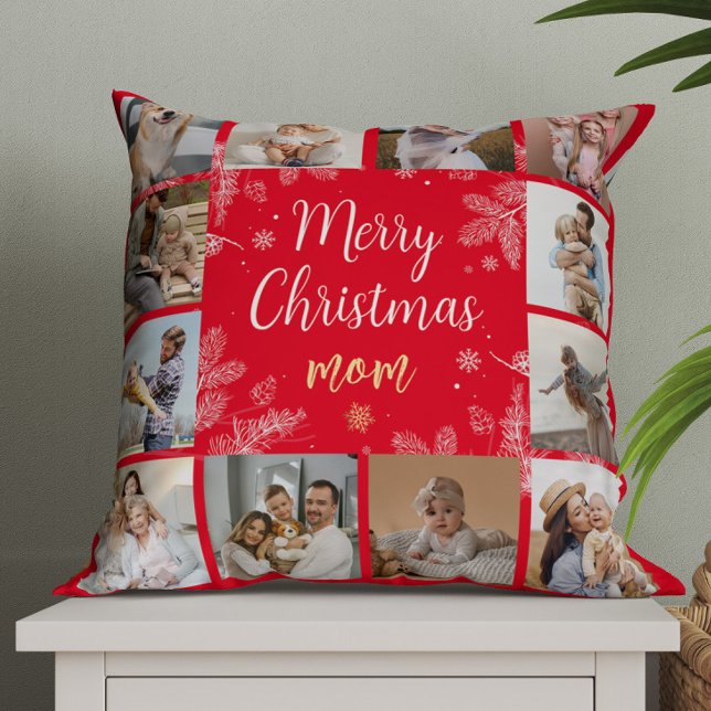 Almofada Feliz Natal Mãe 12 Foto Colagem Familiar (Criador carregado)