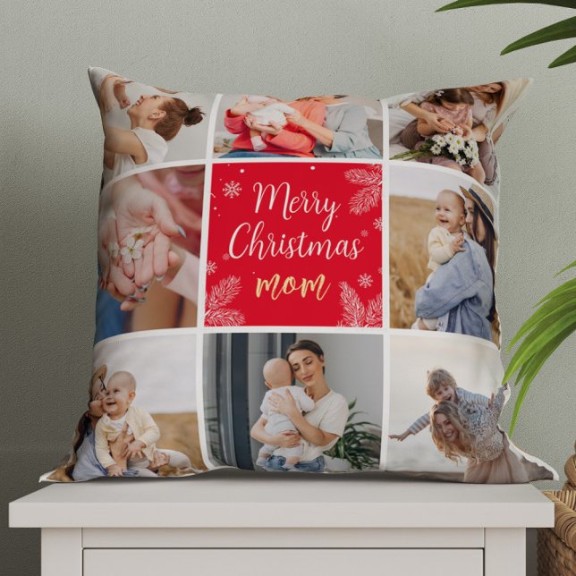 Almofada Feliz Natal Mãe 8 Foto Colagem da Família (Criador carregado)