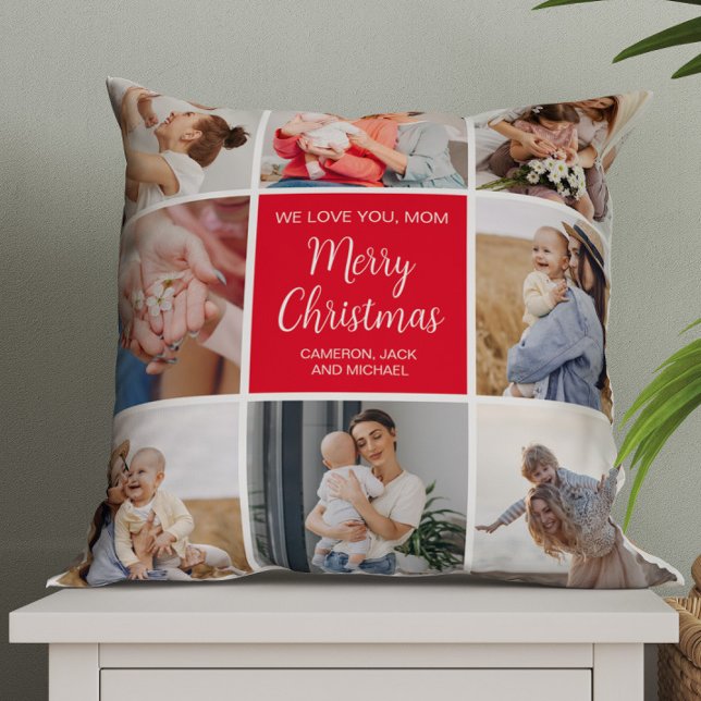 Almofada Feliz Natal Mãe 8 Foto Colagem da Família (Criador carregado)