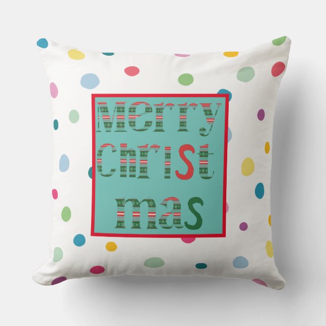 Almofada Feliz Natal moderno e colorido padrão branco (Frente)