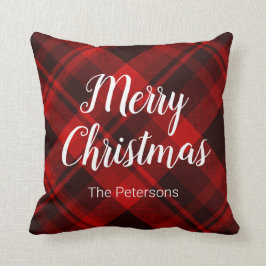Almofada Feliz Natal Nome Personalizado Red Black Xadrez
