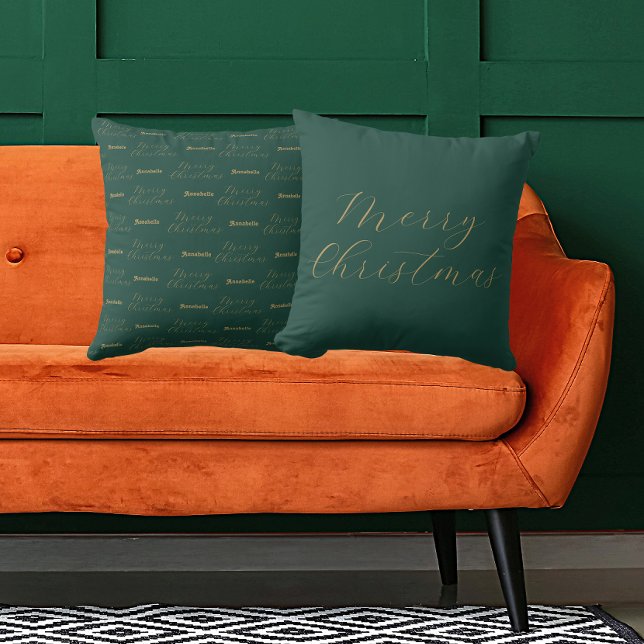 Almofada Feliz Natal - Nome Personalizado Verde (Front And Back)