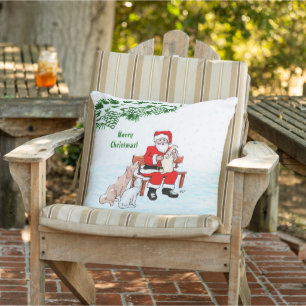 Almofada Feliz Natal! Papai Noel com Gato e Cão