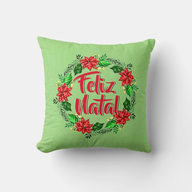Almofada Feliz Natal Português Feliz Feliz Feliz Natal Feli (Frente)