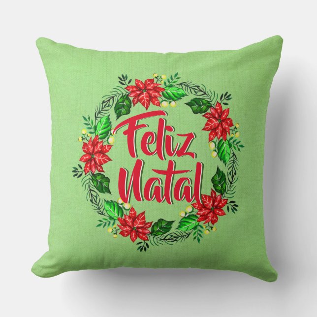 Almofada Feliz Natal Português Feliz Feliz Feliz Natal Feli (Frente)