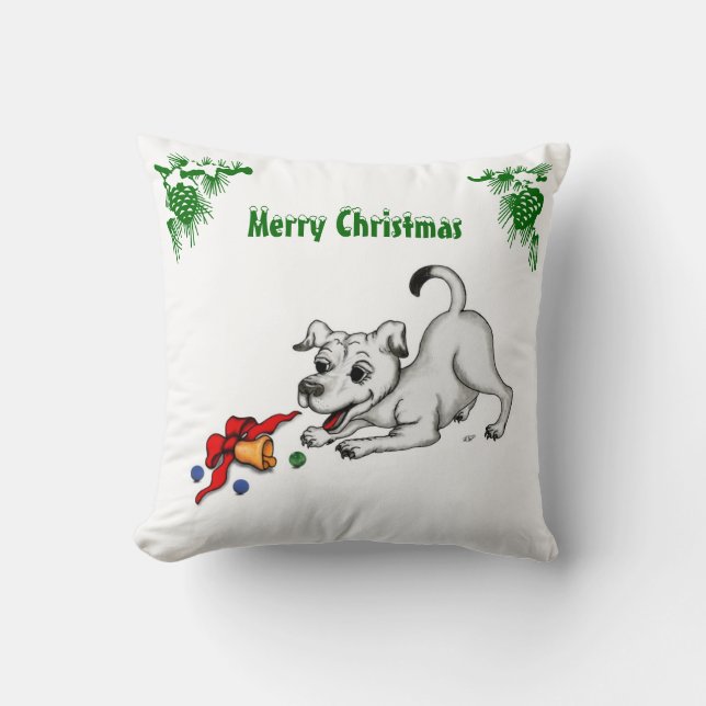 Almofada Feliz Natal! Puppy com Bell e Ball (Frente)