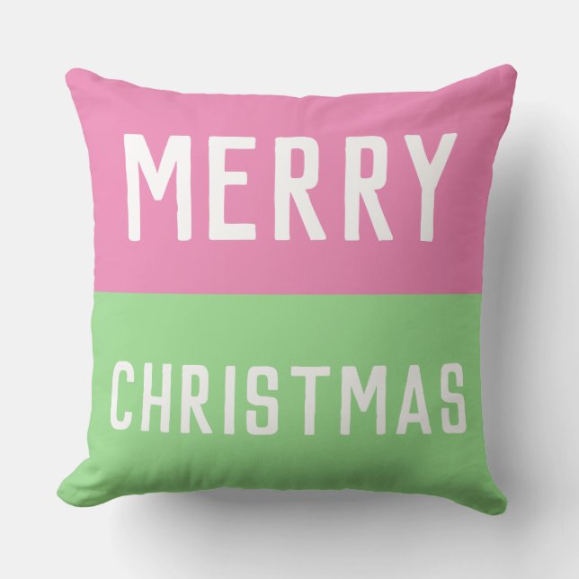 Almofada Feliz Natal Rosa e Verde (Frente)