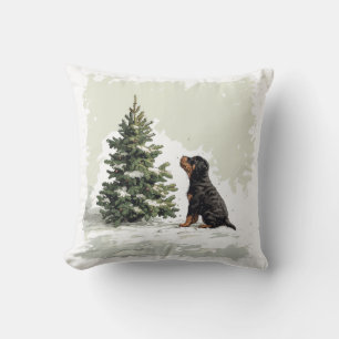 Almofada Feliz Natal Rottweiler Cachorro Árvore de Natal