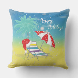 Almofada Feliz Natal Santa Hat Neve Flocos Praia Pensada