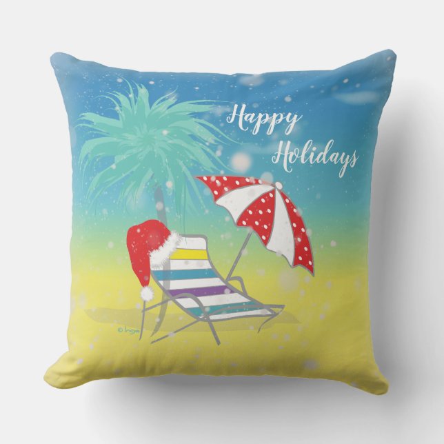 Almofada Feliz Natal Santa Hat Neve Flocos Praia Pensada (Frente)