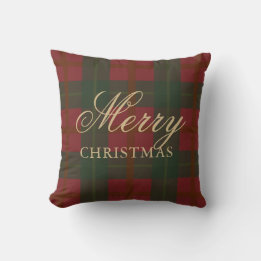 Almofada Feliz Natal Tartã Vermelho Dourado Verde