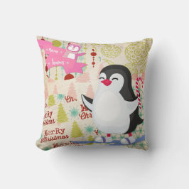 Almofada Feliz Natal Travesseiro decorativo Rosa Pinguim Ge
