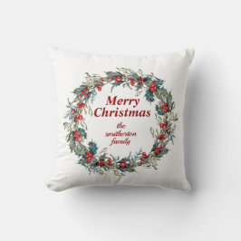 Almofada Feliz Natal Verde Vermelho Azevinho Fruta Coroa