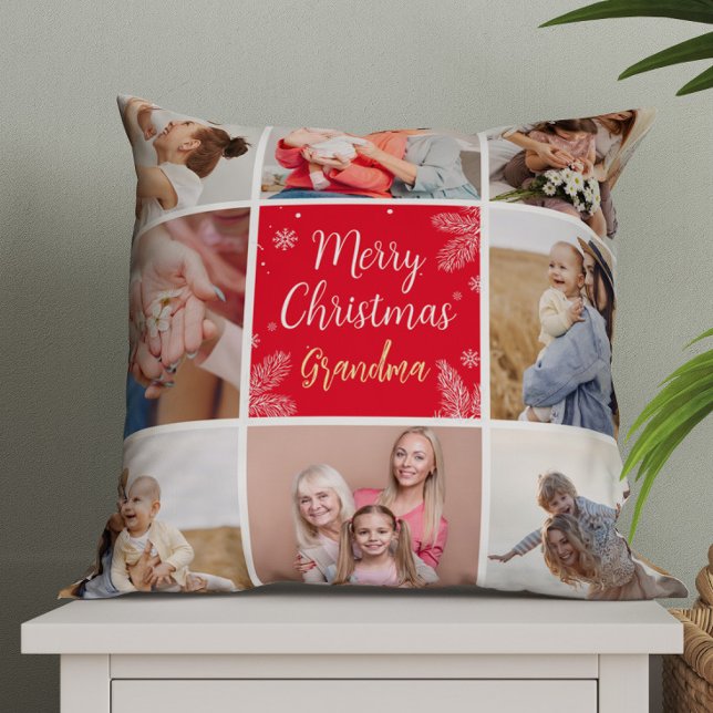 Almofada Feliz Natal Vovó 8 Colagem da Família Fotográfica (Criador carregado)