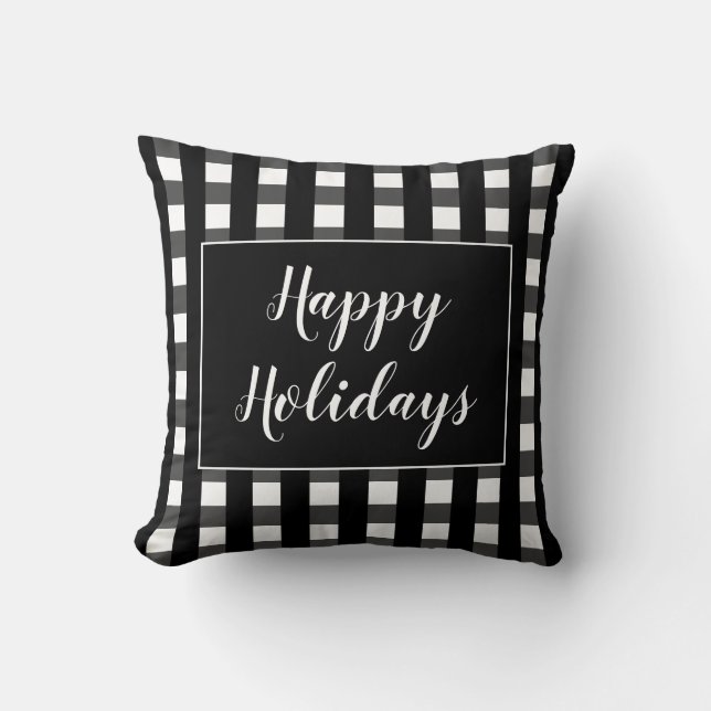 Almofada Feliz Natal Xadrez Preto e Branco Natal (Frente)