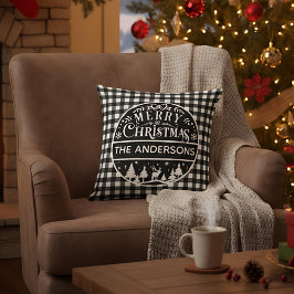 Almofada Feliz Natal Xadrez Preto e Branco Nome Personaliza