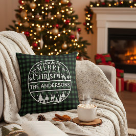 Almofada Feliz Natal Xadrez Verde e Preto Nome Personalizad
