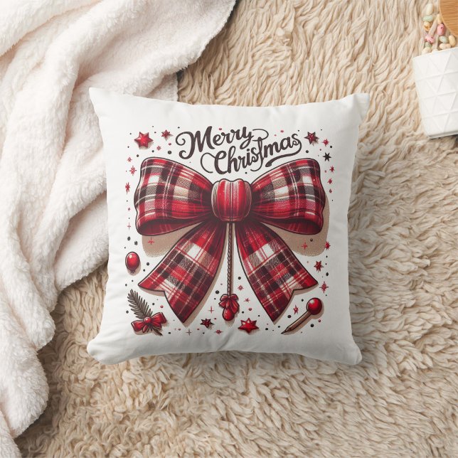 Almofada Feliz Natal xadrez vermelha Coquette (Criador carregado)