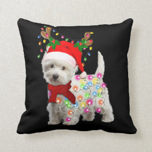 Almofada Feliz Natal Xmas Westie Dog Reindeer Cosplay