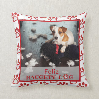 Almofada Feliz Naughn Red Paw Print Pet Photo Travesseiro