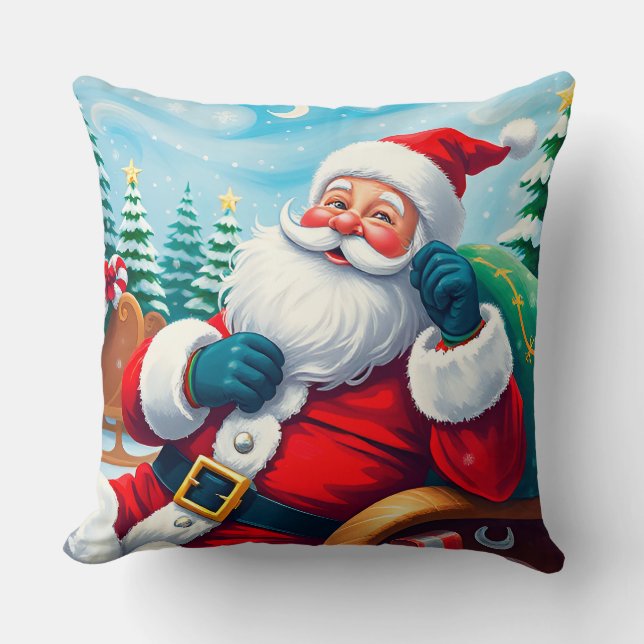 Almofada Feliz Pai Natal a Relaxar no Sleigh Festivo (Frente)