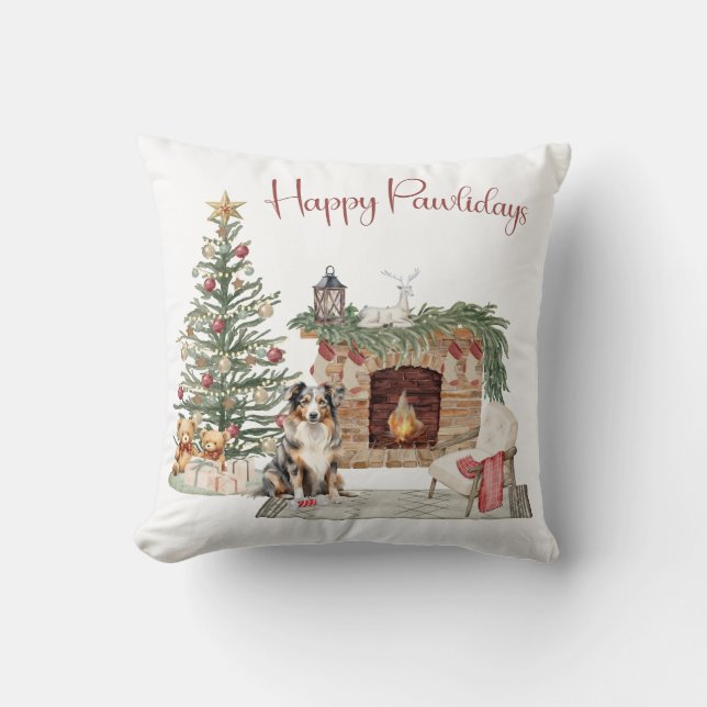 Almofada Feliz Pawlidays Design de Cachorro - Australian Sh (Frente)