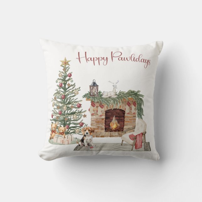 Almofada Feliz Pawlidays Design de Cachorro - Beagle (Frente)
